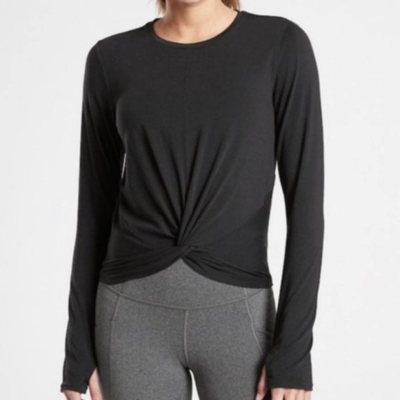 Athleta Tops - Athleta Essence Twist Front Black Long Sleeve T-Shirt